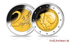 Die offizielle 2-Euro-Gedenkmünze zum Thronwechsel aus der Niederlande